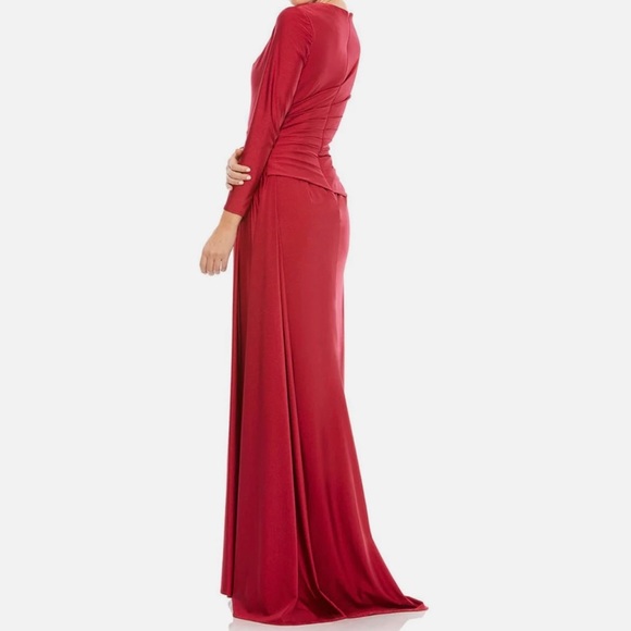 IEENA MAC DUGGAL NWT DRESS Plunge Illusion 10 Burgundy Red - Picture 6 of 7